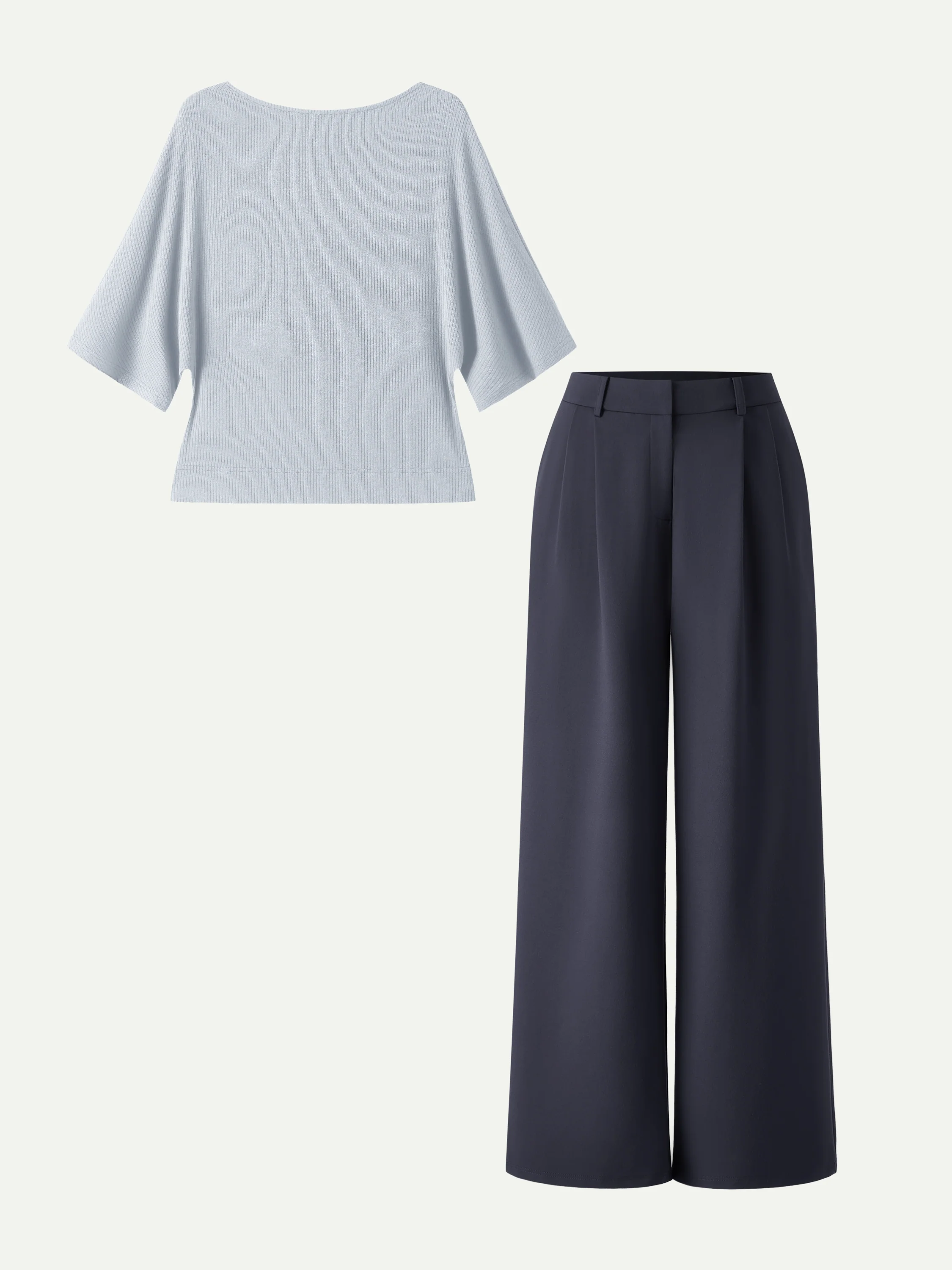 2Pcs Set Boatneck Relaxed Top & Wide Leg Pant with Pockets - Image 11