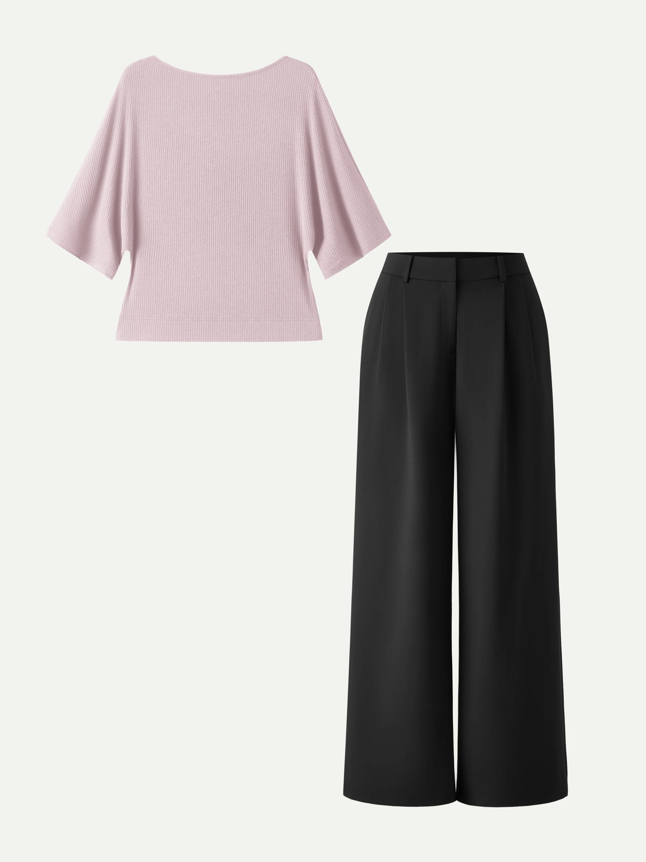 2Pcs Set Boatneck Relaxed Top & Wide Leg Pant with Pockets - Image 12