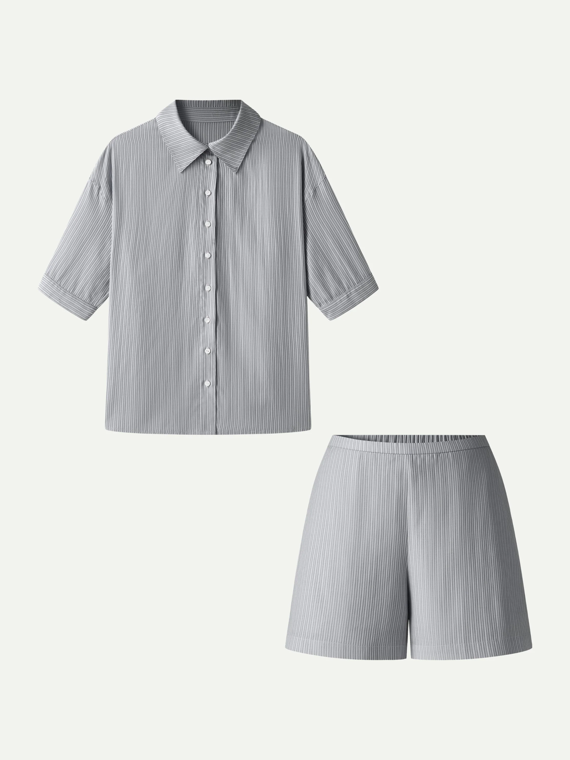 2Pcs Set Collared Sleeve Shirt & A-Line Shorts with Pockets - Image 9