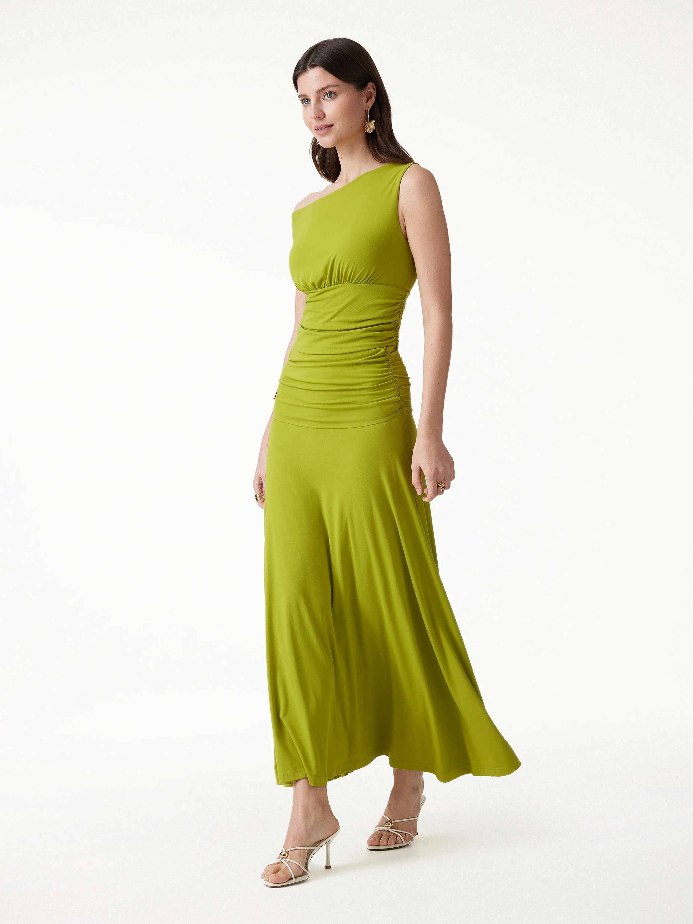 2Pcs Set Cropped Ruched Bra Top& A-line Ruched Maxi Skirt - Image 3