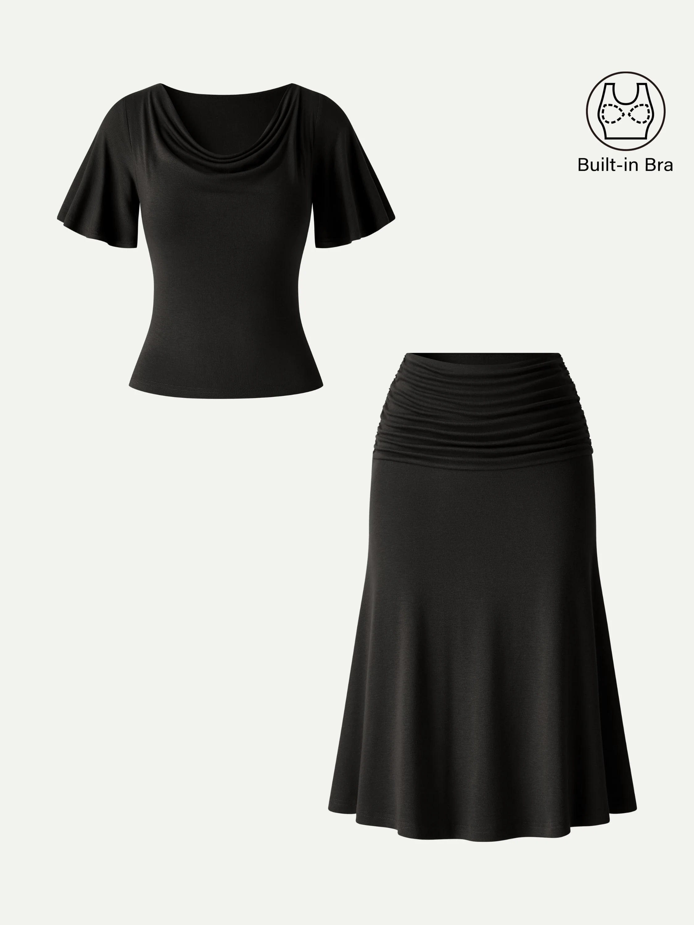 2Pcs Set Flutter Sleeve Bra Top & Midi Mermaid Skirt - Image 10