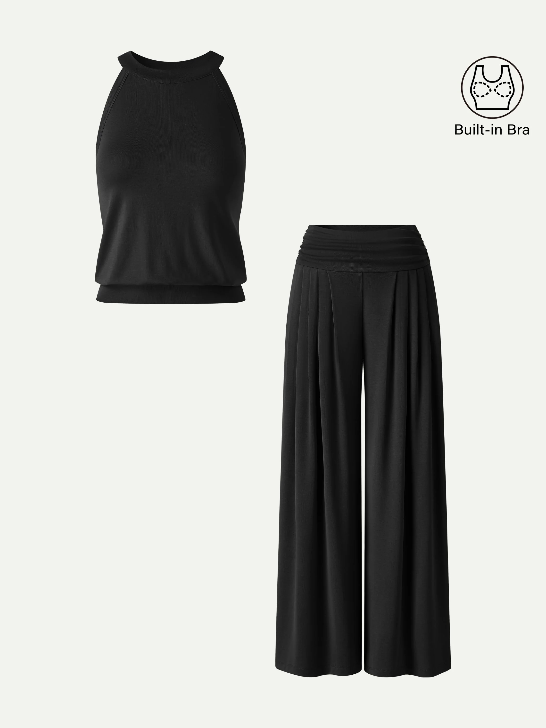 2Pcs Set Halter Neck Bra Tank & Tucked Pant with Pockets - Image 12
