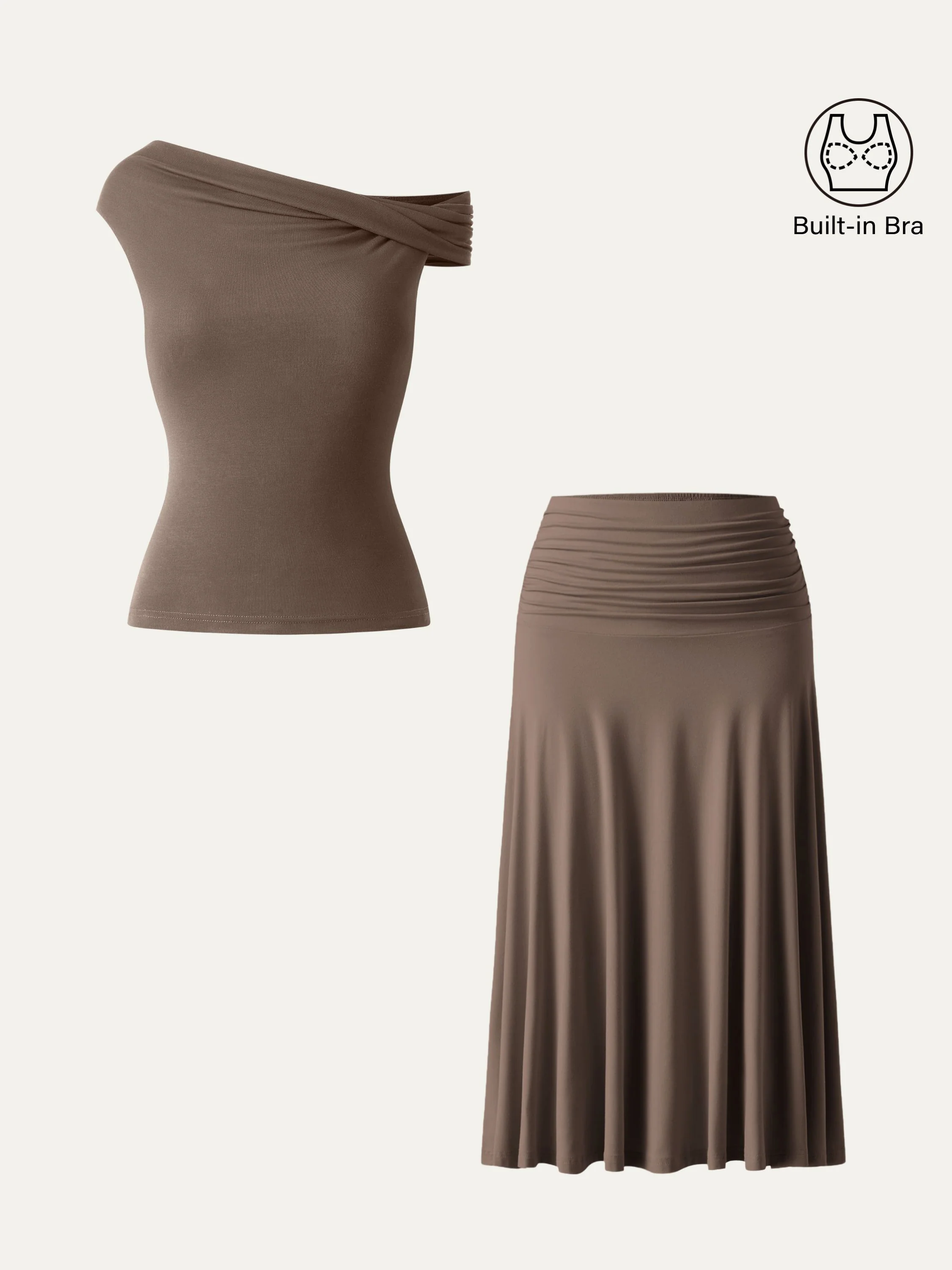 2Pcs Set Multi-wear Bra Top & Side Ruched A-line Midi Skirt - Image 16