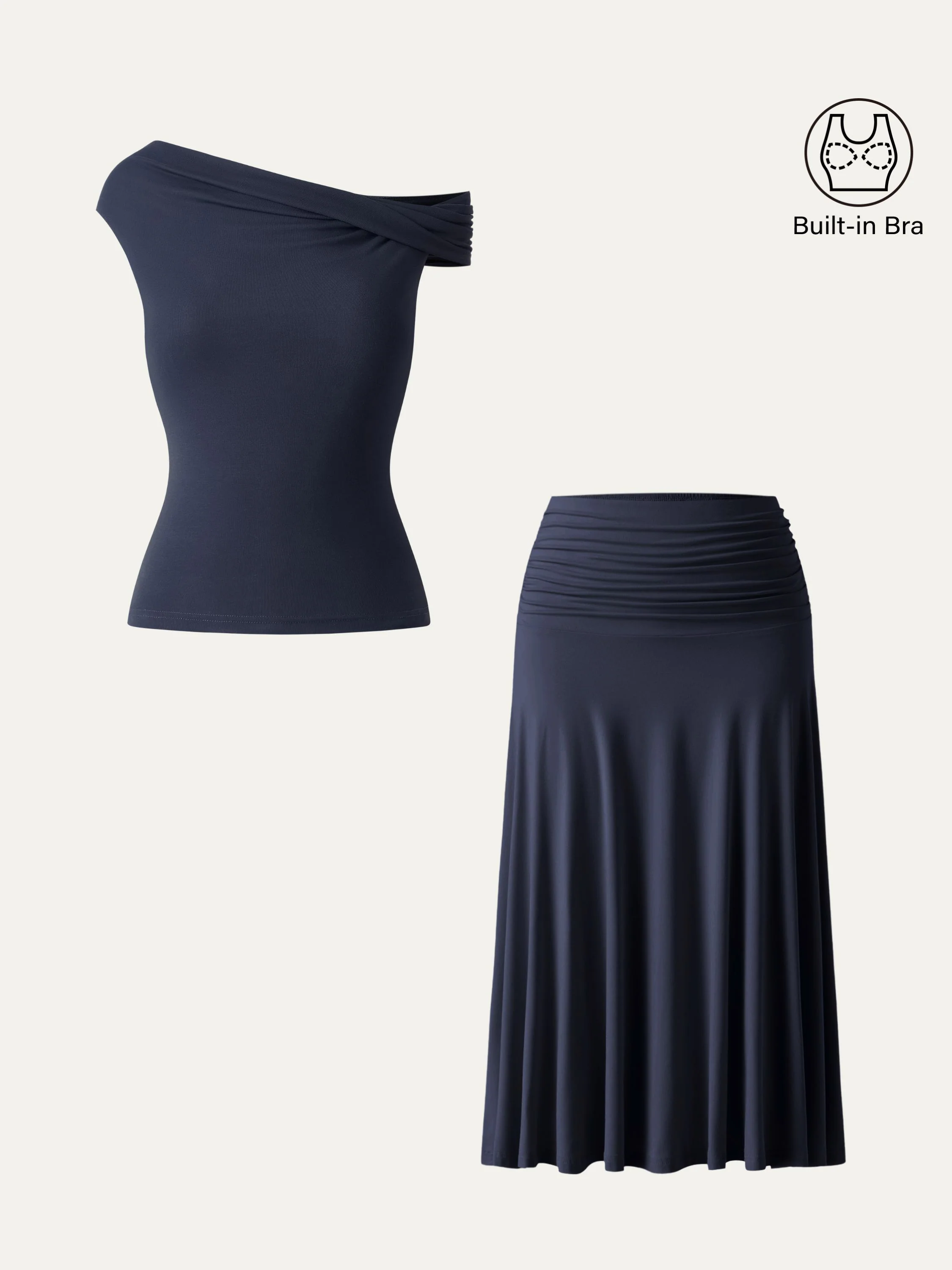 2Pcs Set Multi-wear Bra Top & Side Ruched A-line Midi Skirt - Image 9