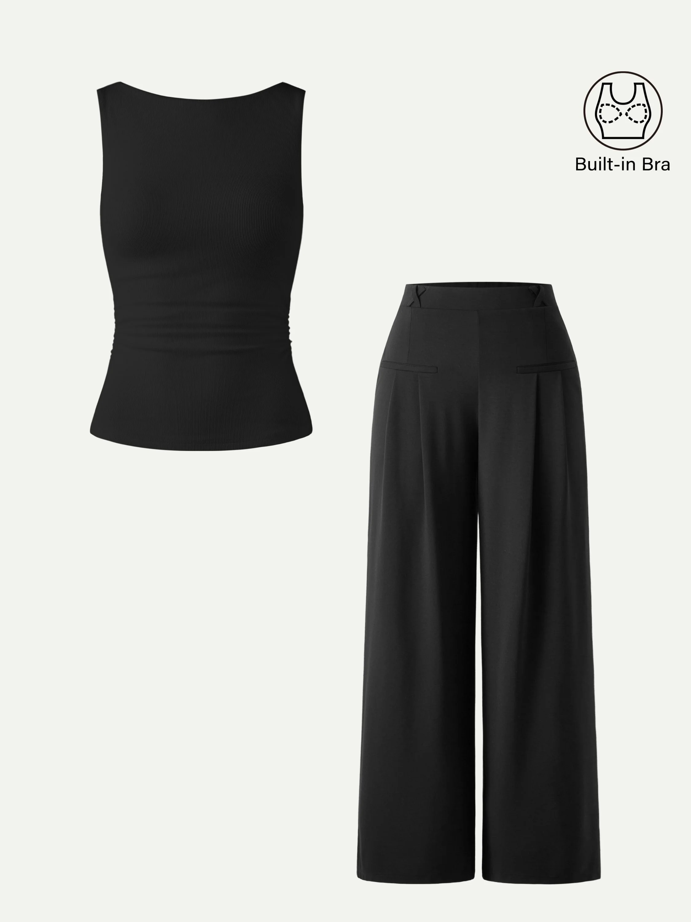 2Pcs Set Open Back Bra Tank & Mid Rise Wide Leg Trouser with Pockets - Image 11