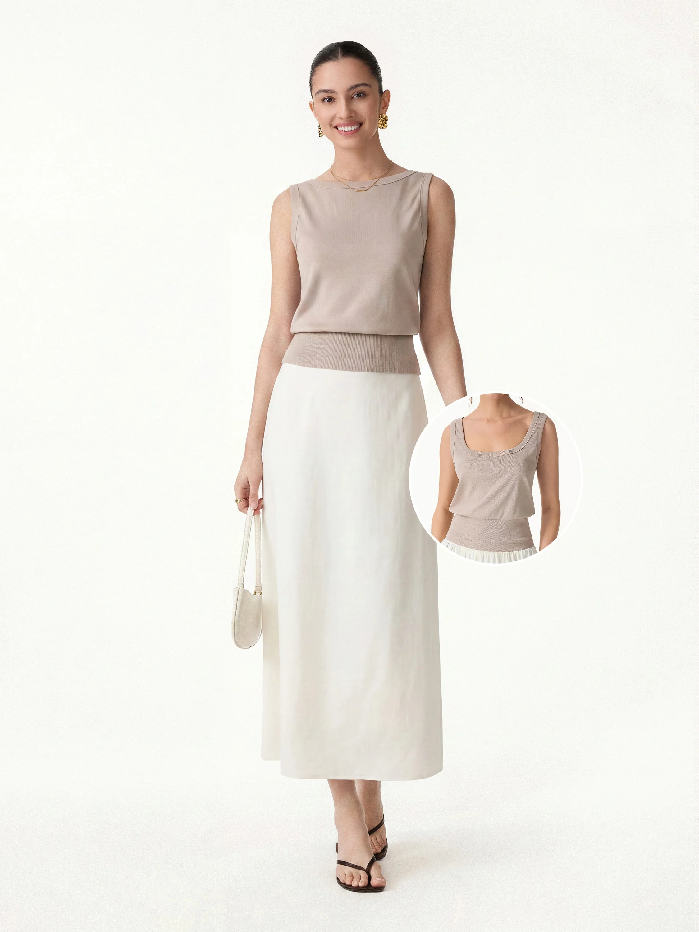 2Pcs Set Reversible Boatneck Top & Maxi Flared Pull-On Skirt - Image 3
