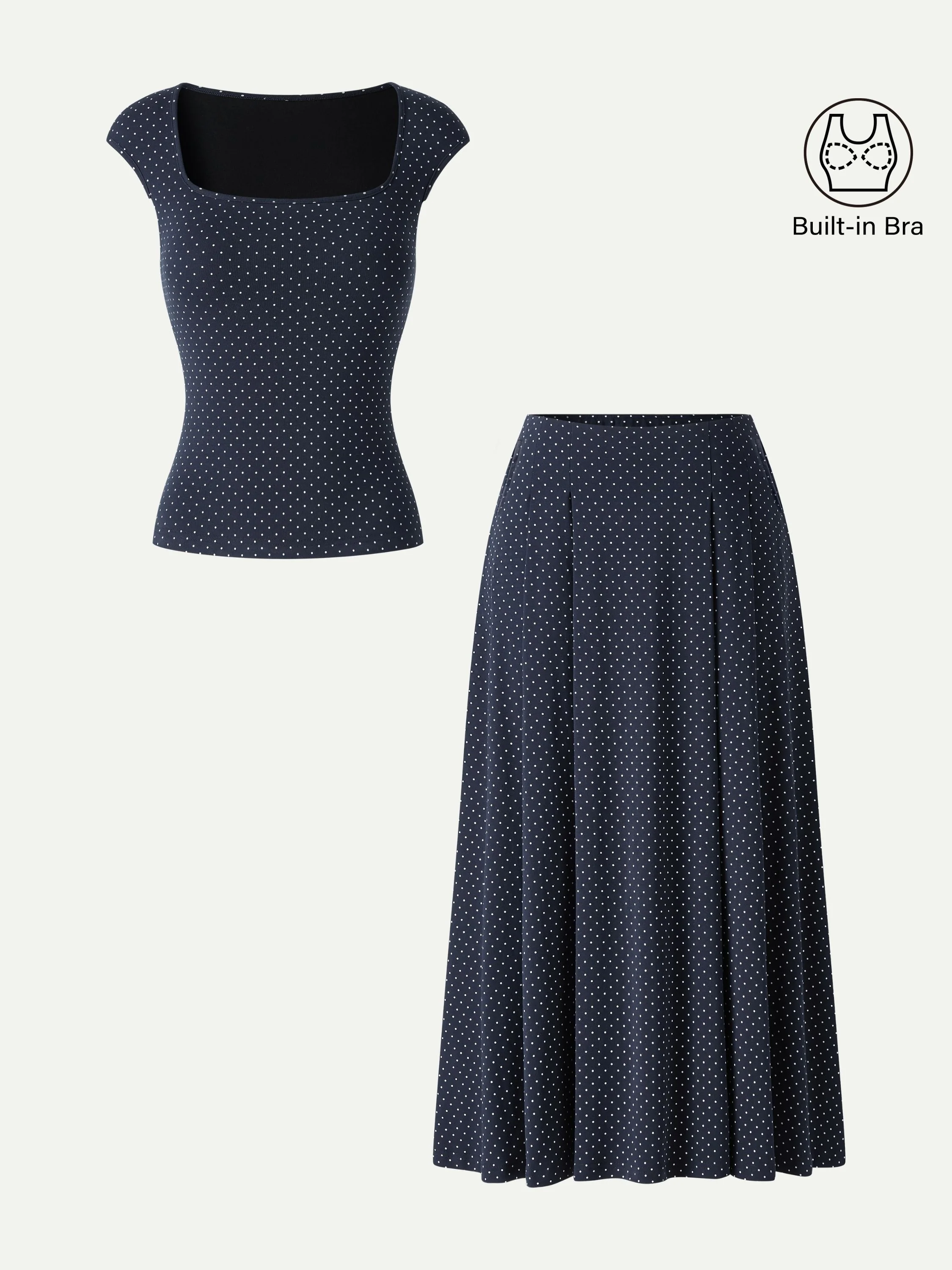 2Pcs Set Square Neck Bra Top & Midi Skirt with Pockets - Image 10