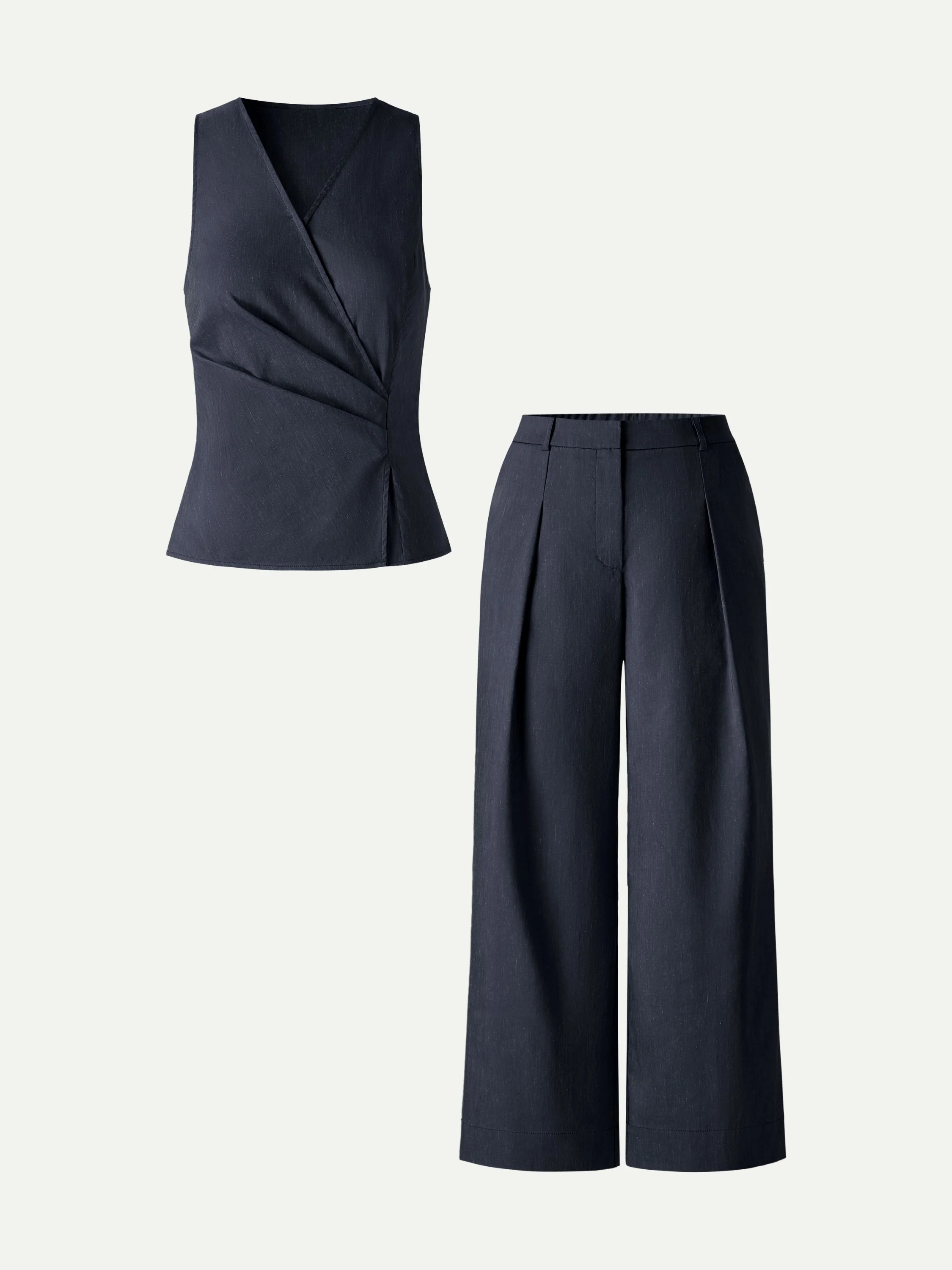 2Pcs Set Top with Side Twist & Cropped Wide Leg Pants - Image 9