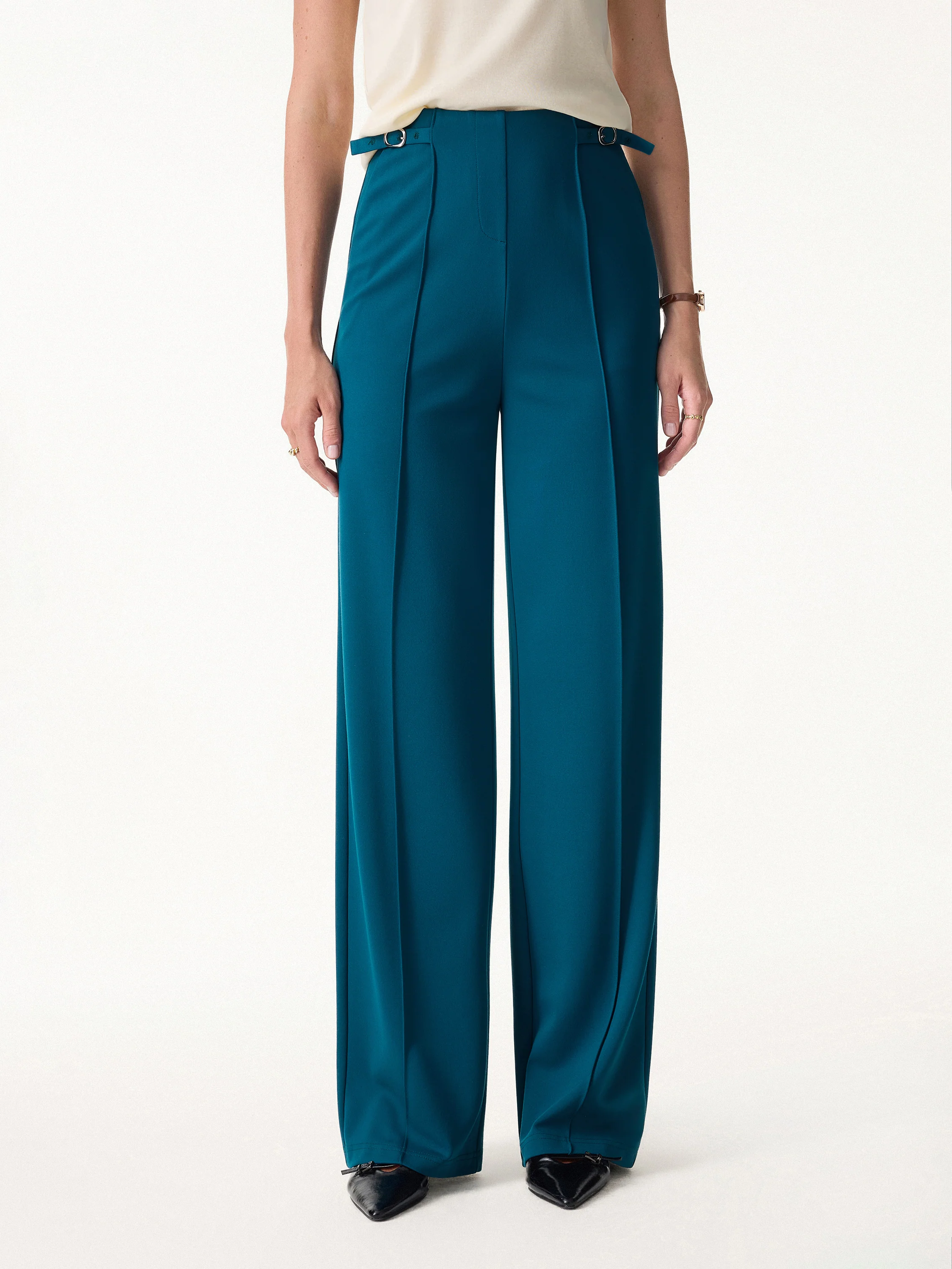 4-Way Stretch Drapey High Rise Wide Leg Ankled Pant - Image 3