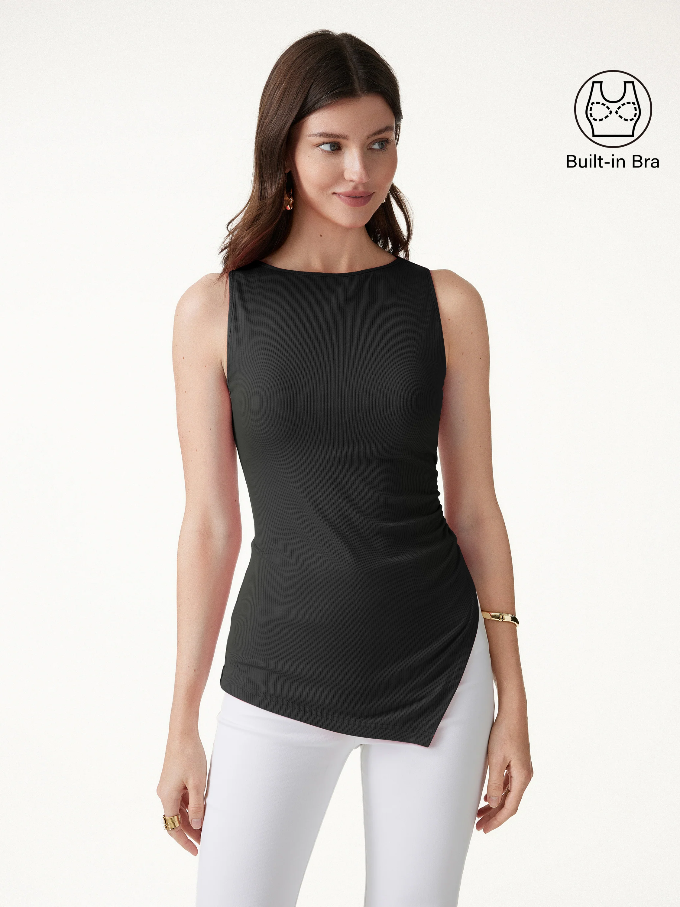 Boatneck Ruched Asymmetrical Bra Top - Image 10