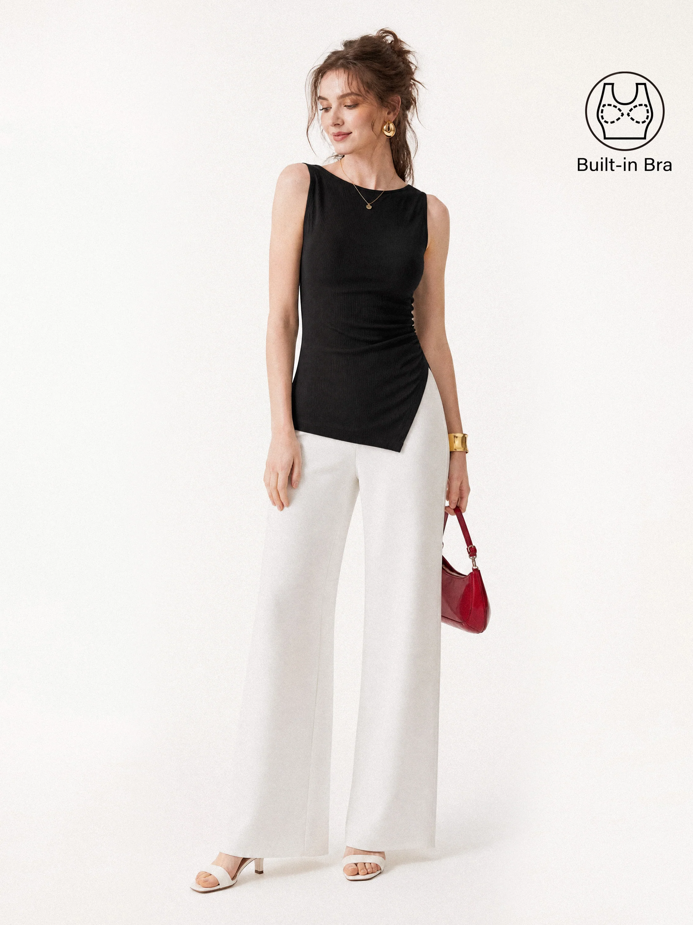 Boatneck Ruched Asymmetrical Bra Top - Image 11