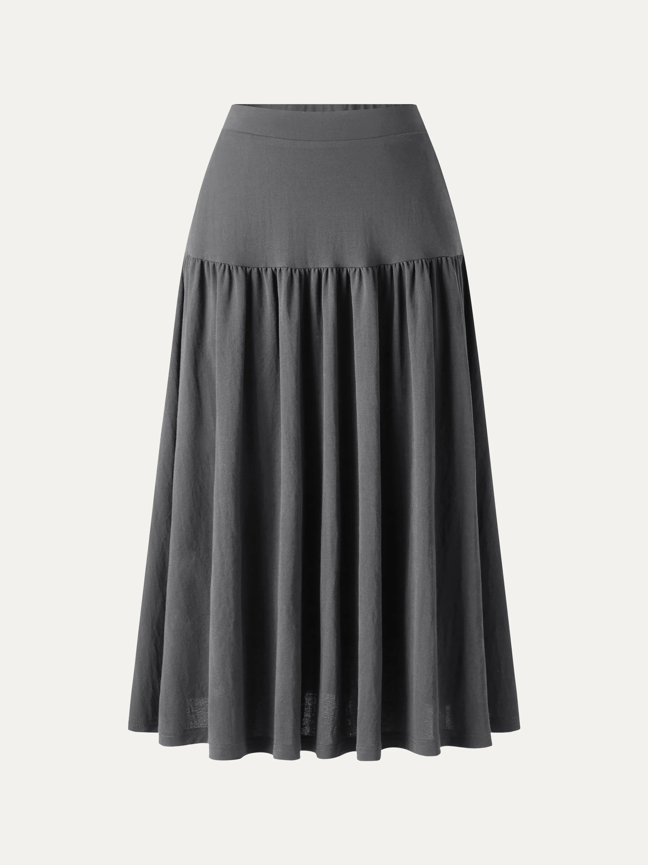 Cotton-Linen Gathered Midi Skirt with Pockets - Image 11