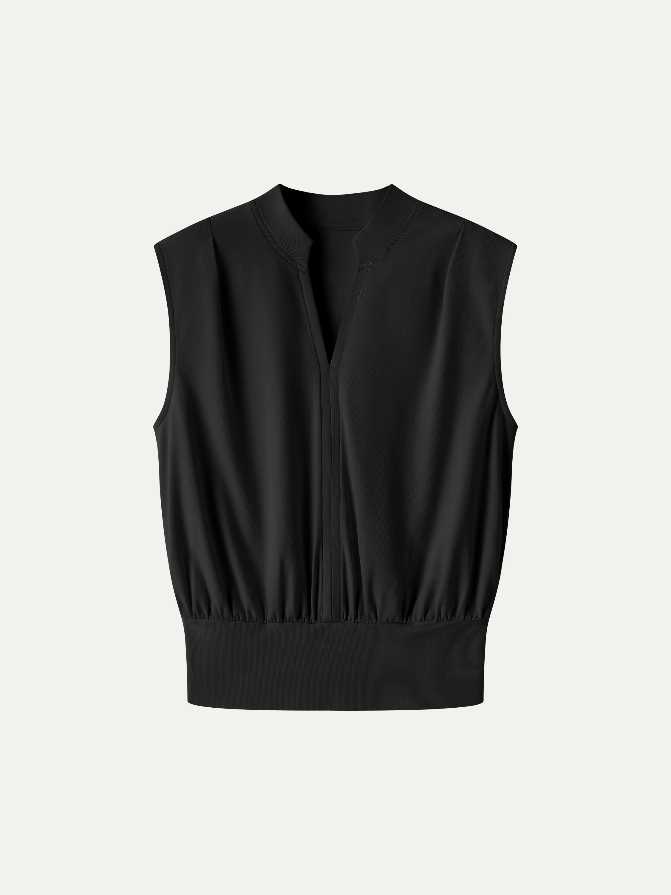 Cotton-Viscose V-neck Stand Collar Sleeveless Top - Image 13
