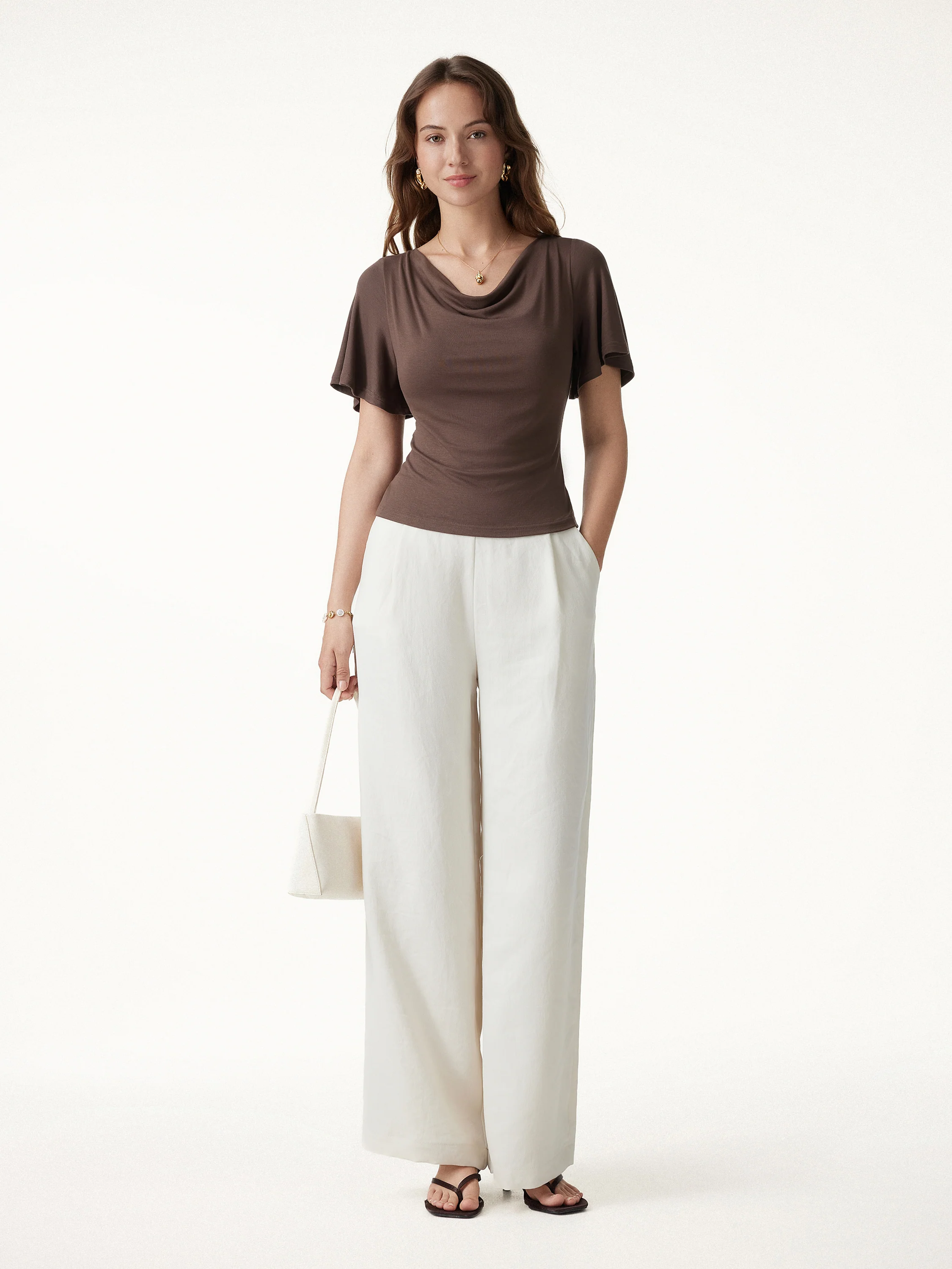 Cowl Neck Flutter Sleeve Bra Top - Image 2