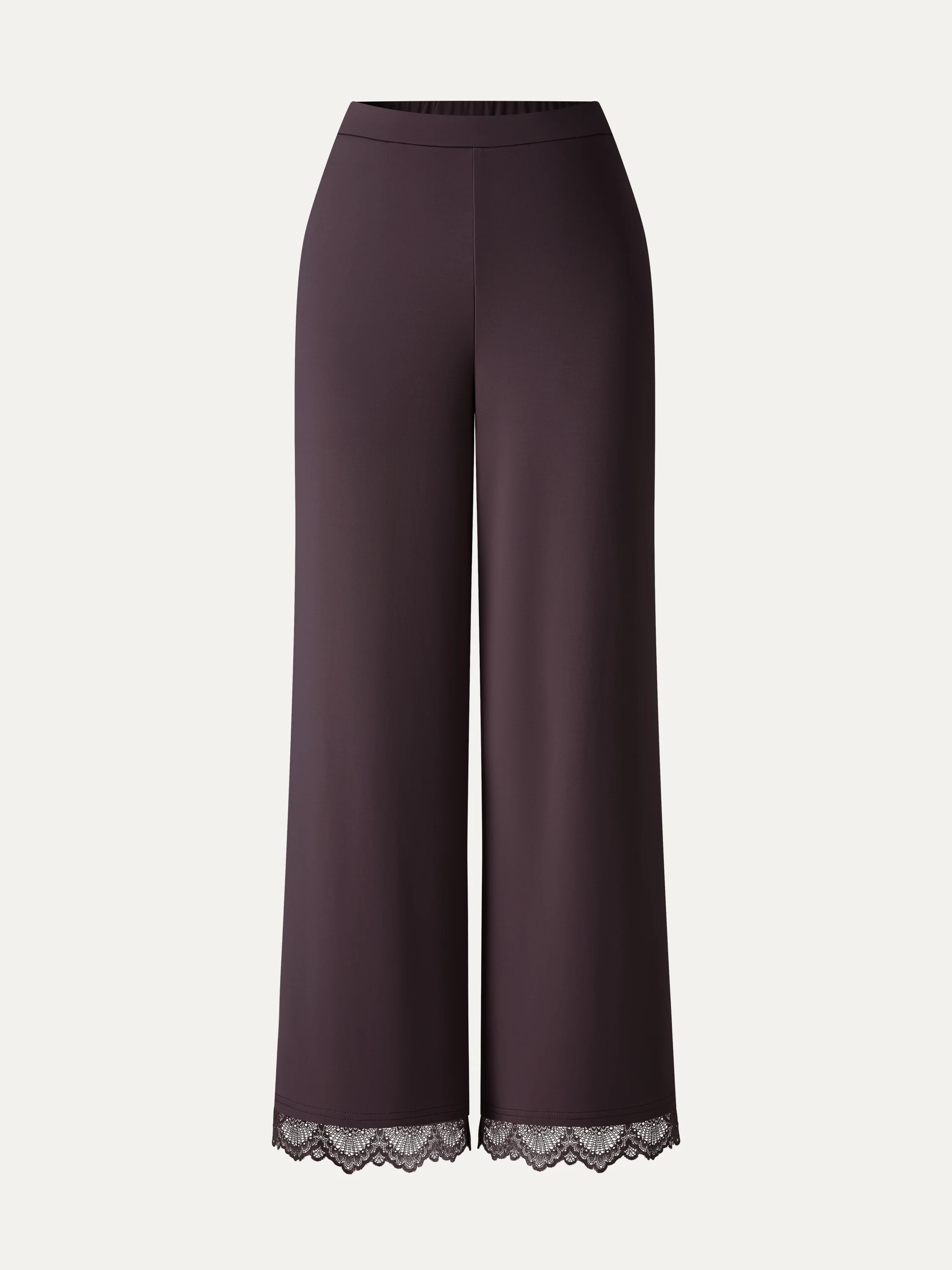 Lace Trim Draped Mid Rise Wide Leg Pants with Pockets - Image 10