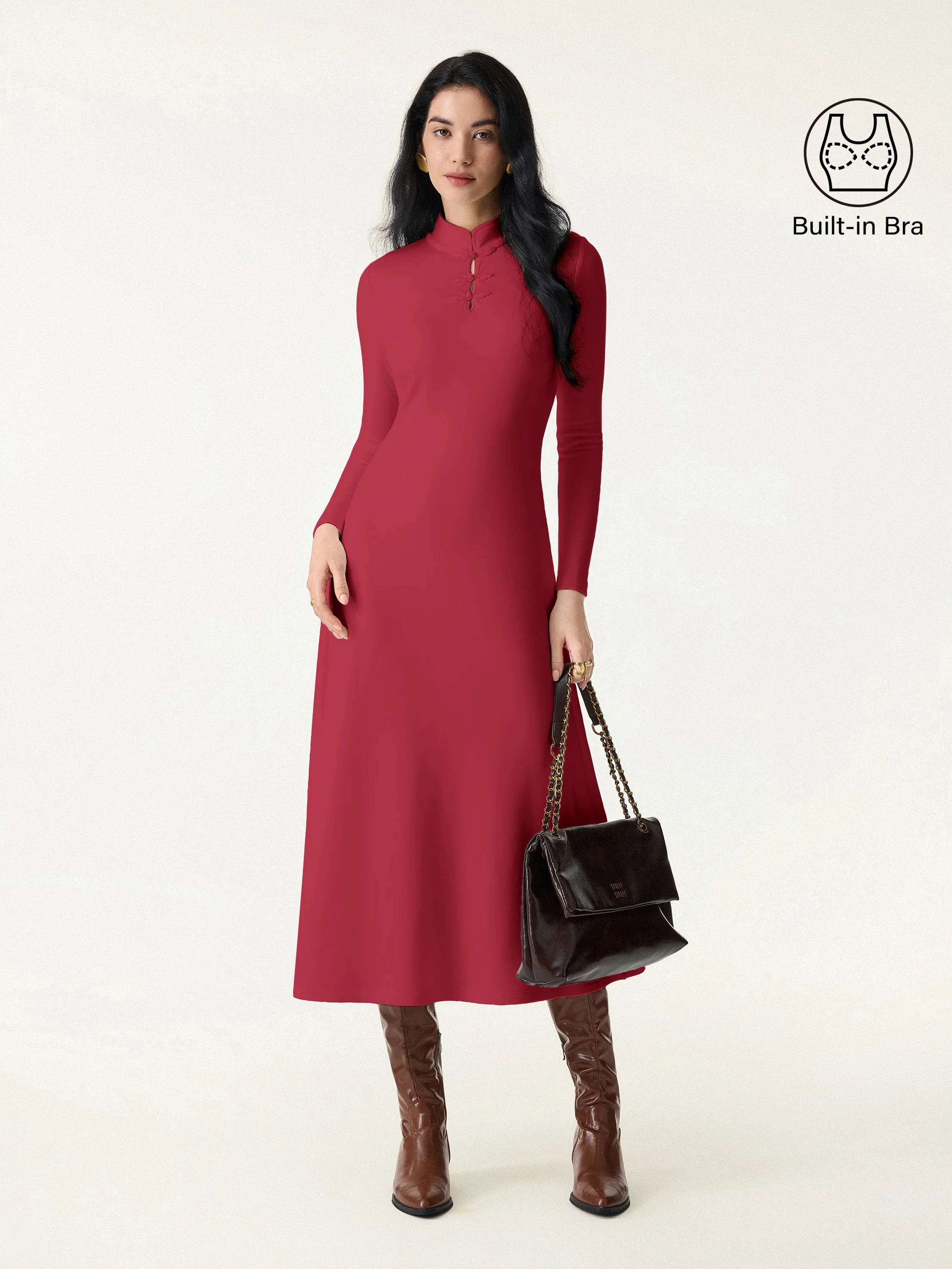 Mandarin Collar Frog Button Midi Bra Dress Limited Edition - Image 9