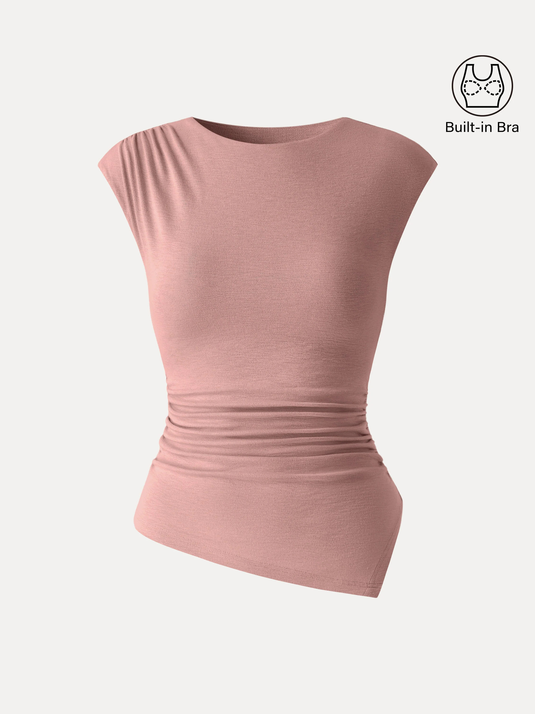 Matte Smooth Cap Sleeve Ruched Asymmetrical Bra Top - Image 10