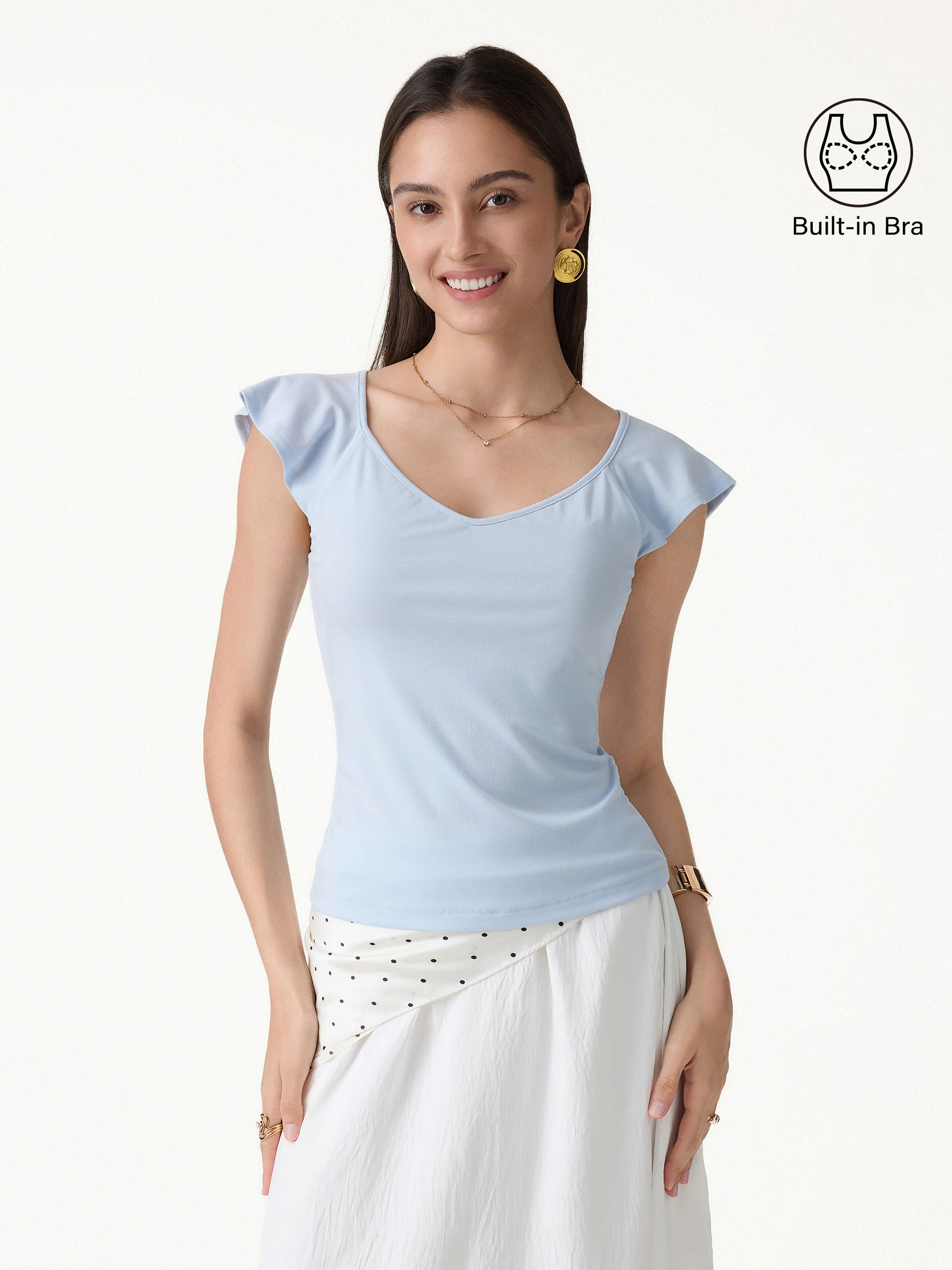 Matte Smooth Diamond Neck Flutter Sleeve Bra Top - Image 3