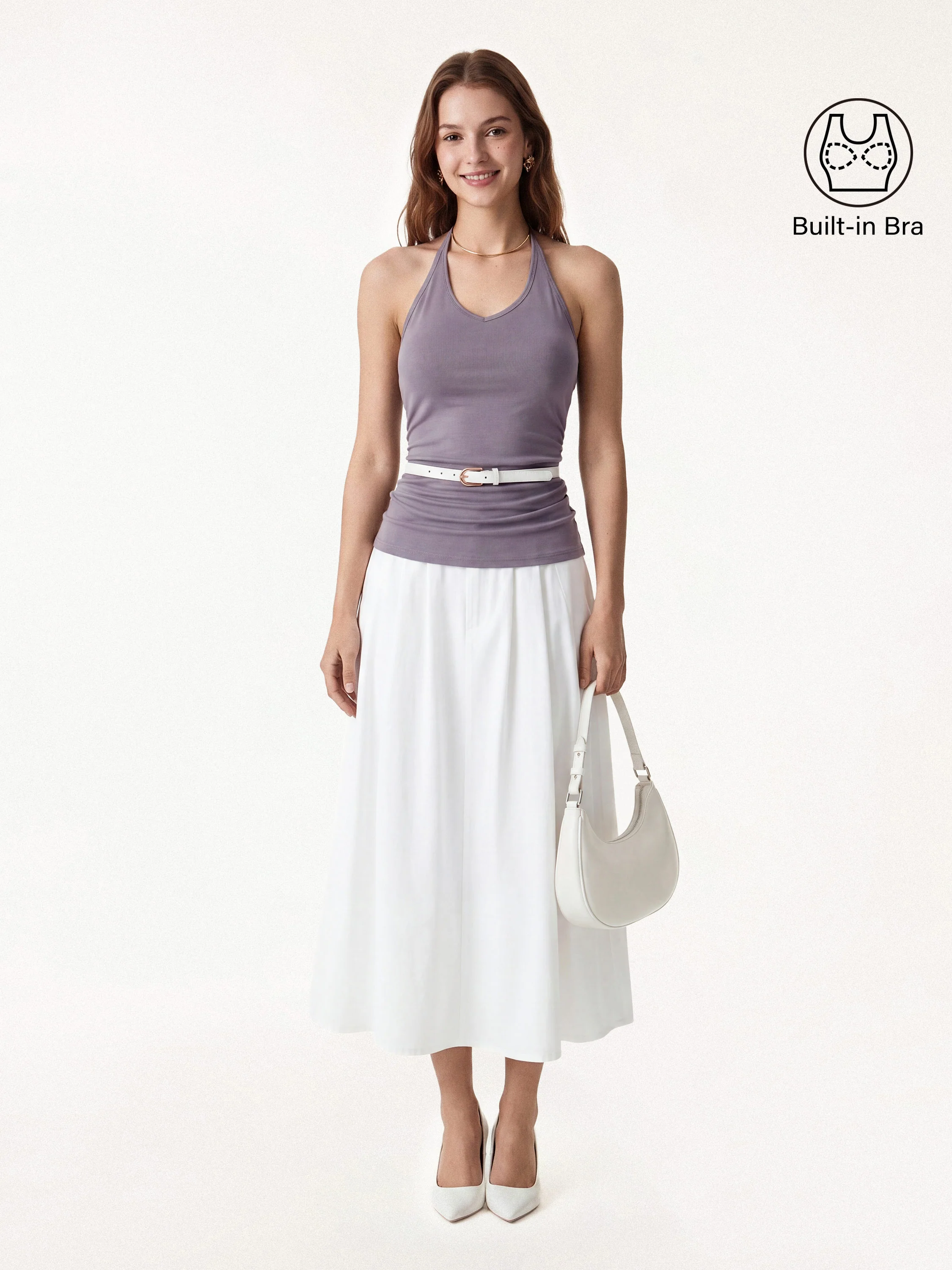 Modal Halter Neck Open Back Ruched Bra Top - Image 13