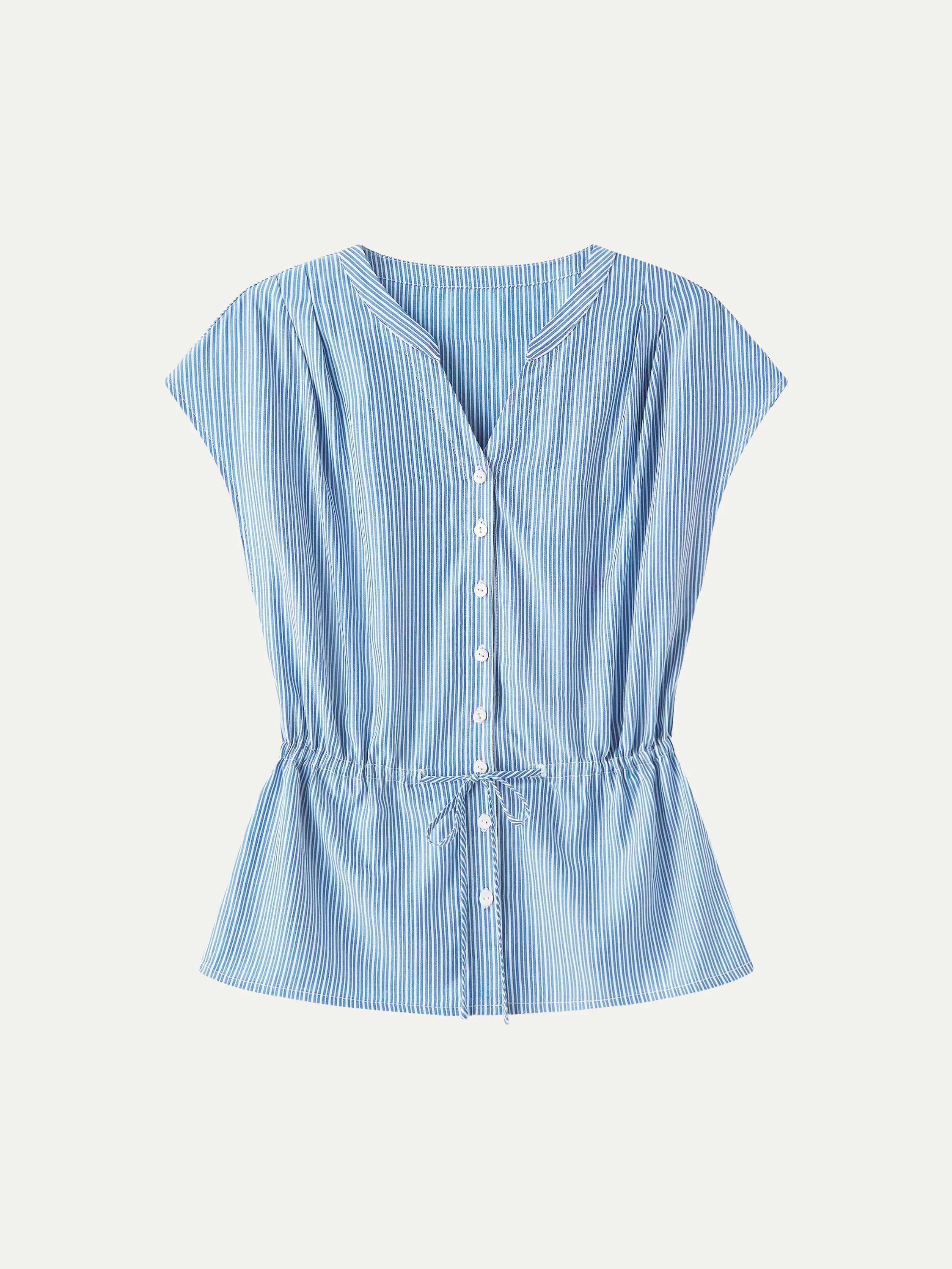Notched V-Neck Drawstring Waist Poplin Shirt - Image 8