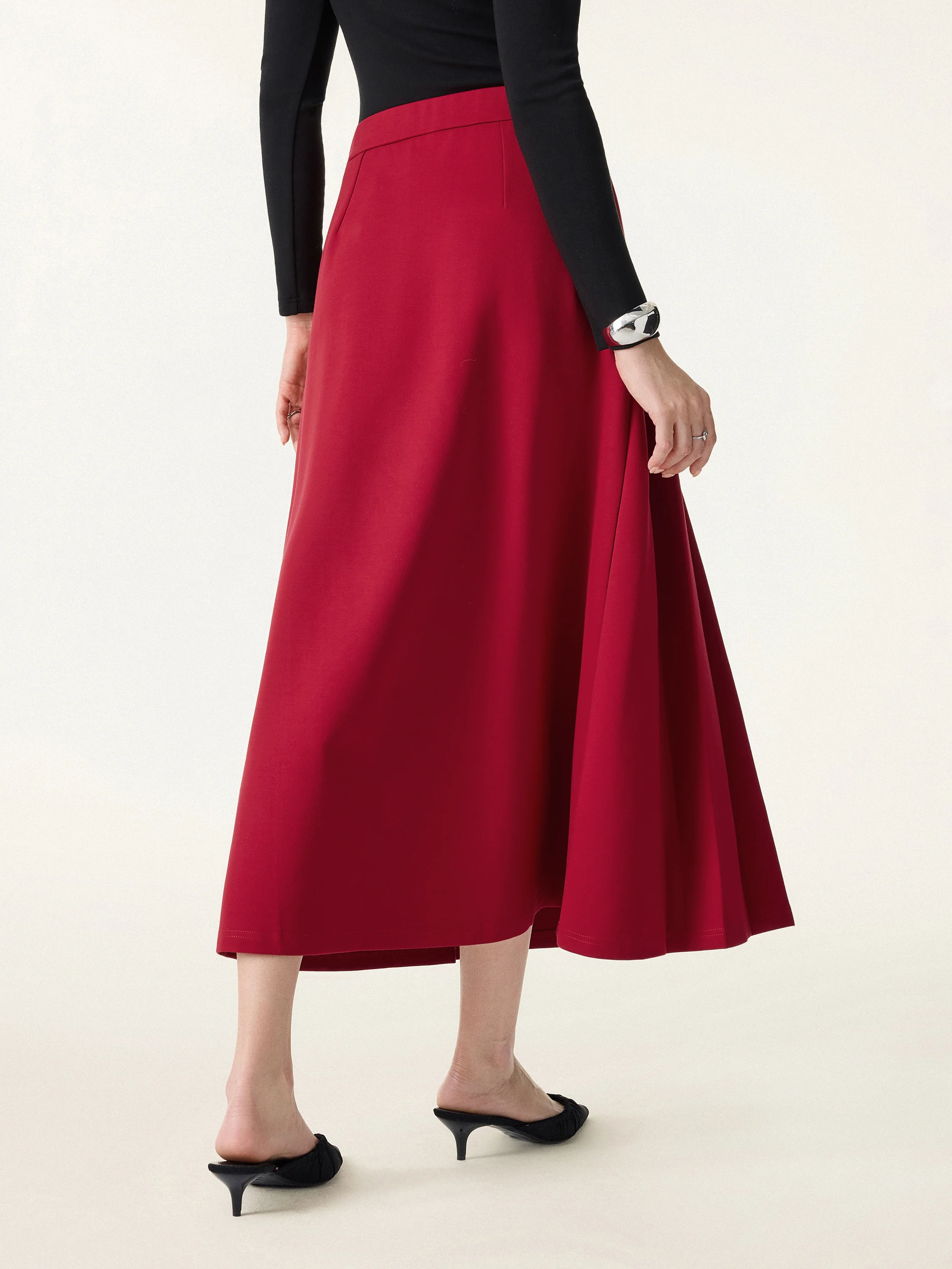 Pleated Frog Button Decor Midi A-line Skirt Limited Edition - Image 4