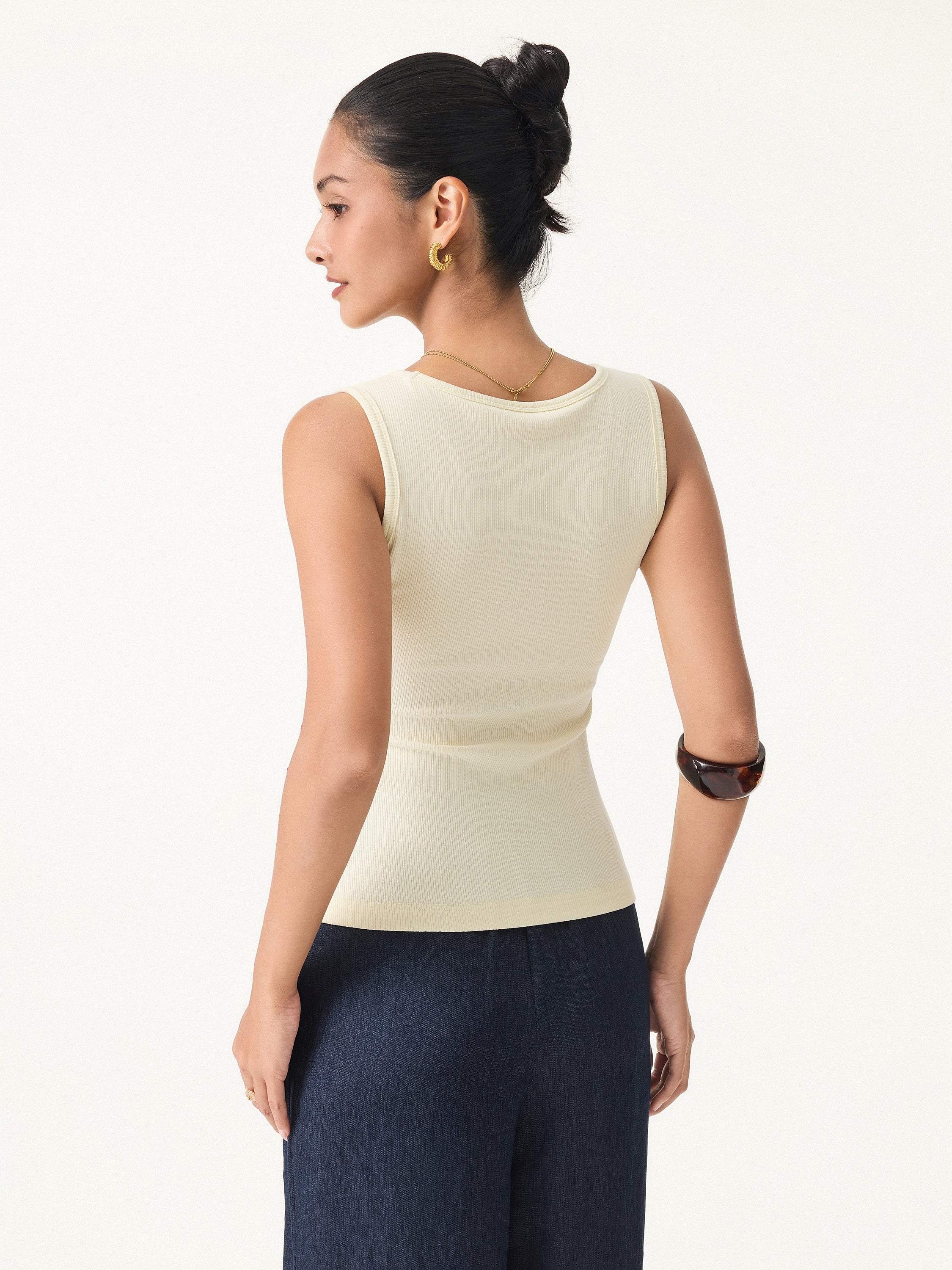 Stretch Cotton Pointelle V-neck Sleeveless Bra Tank - Image 4