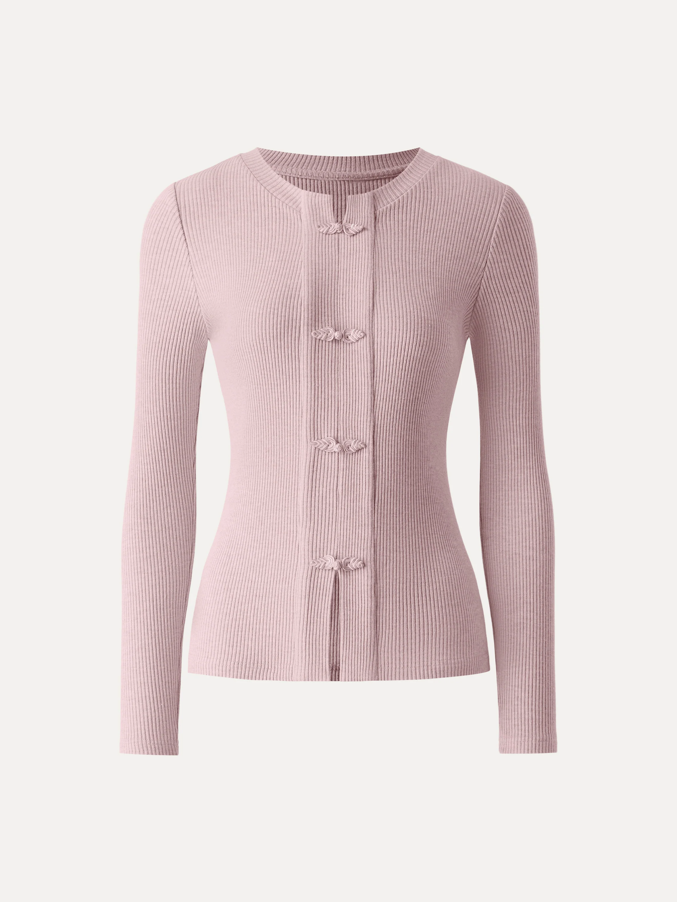 Ribbed Frog Button Round Neck Long Sleeve Top Limited Edition - Image 8