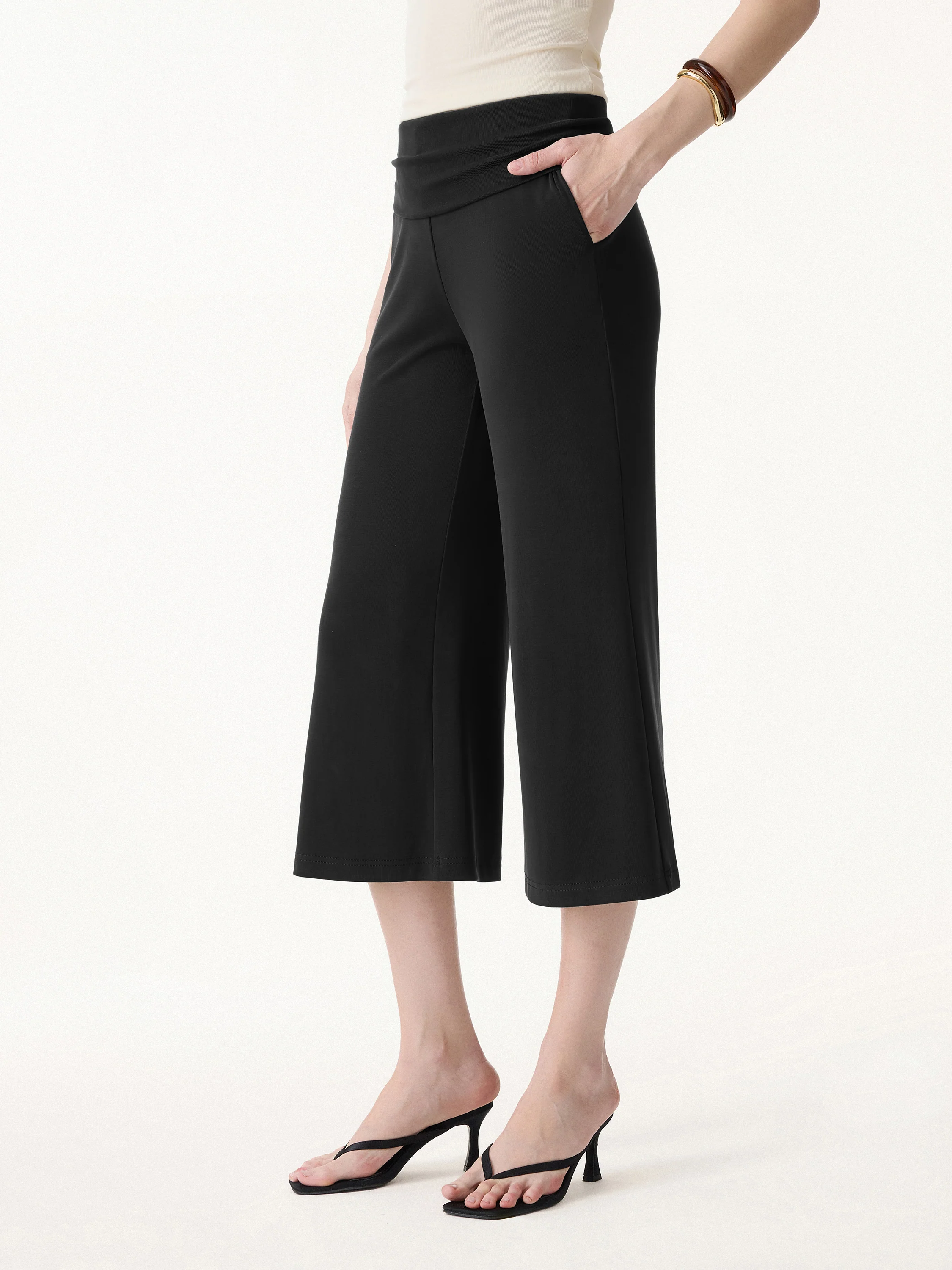 Sandwashed Modal Fold-Down Waist Flared Leg Pants - Image 3
