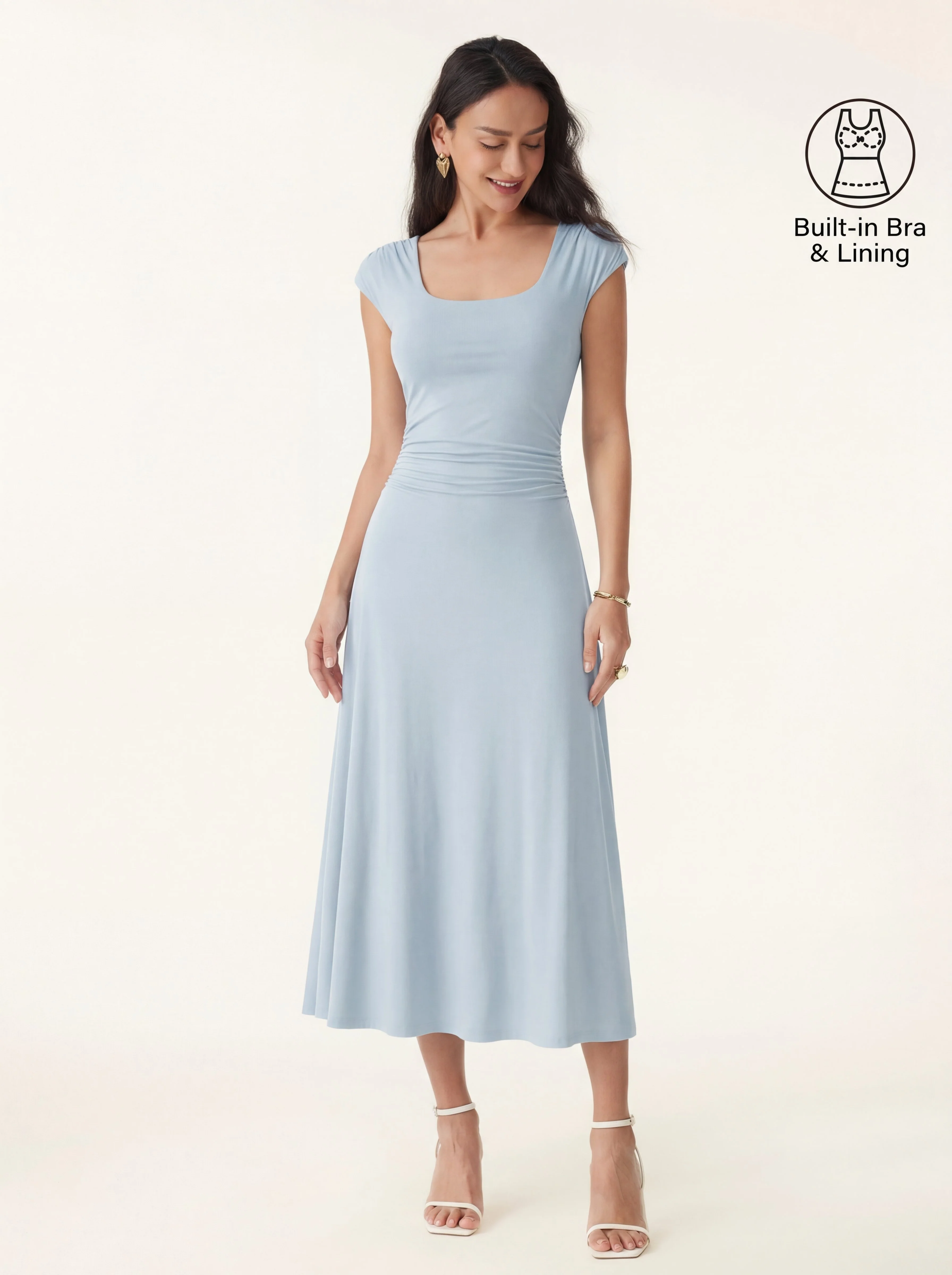 SkinKiss Cooling Square Neck Ruched Midi Bra Dress - Image 10