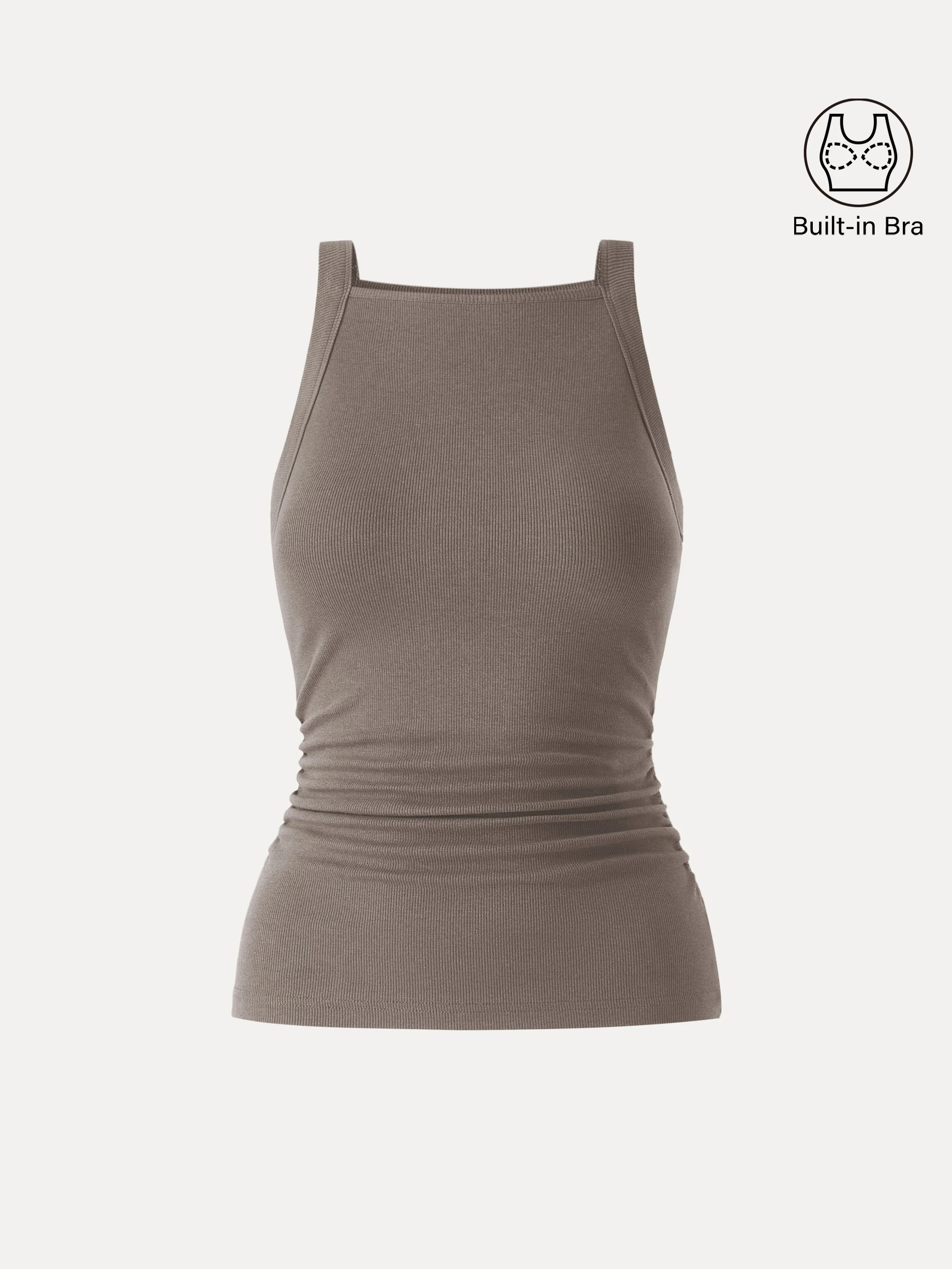 Square Neck Ruched Rib Bra Tank - Image 13