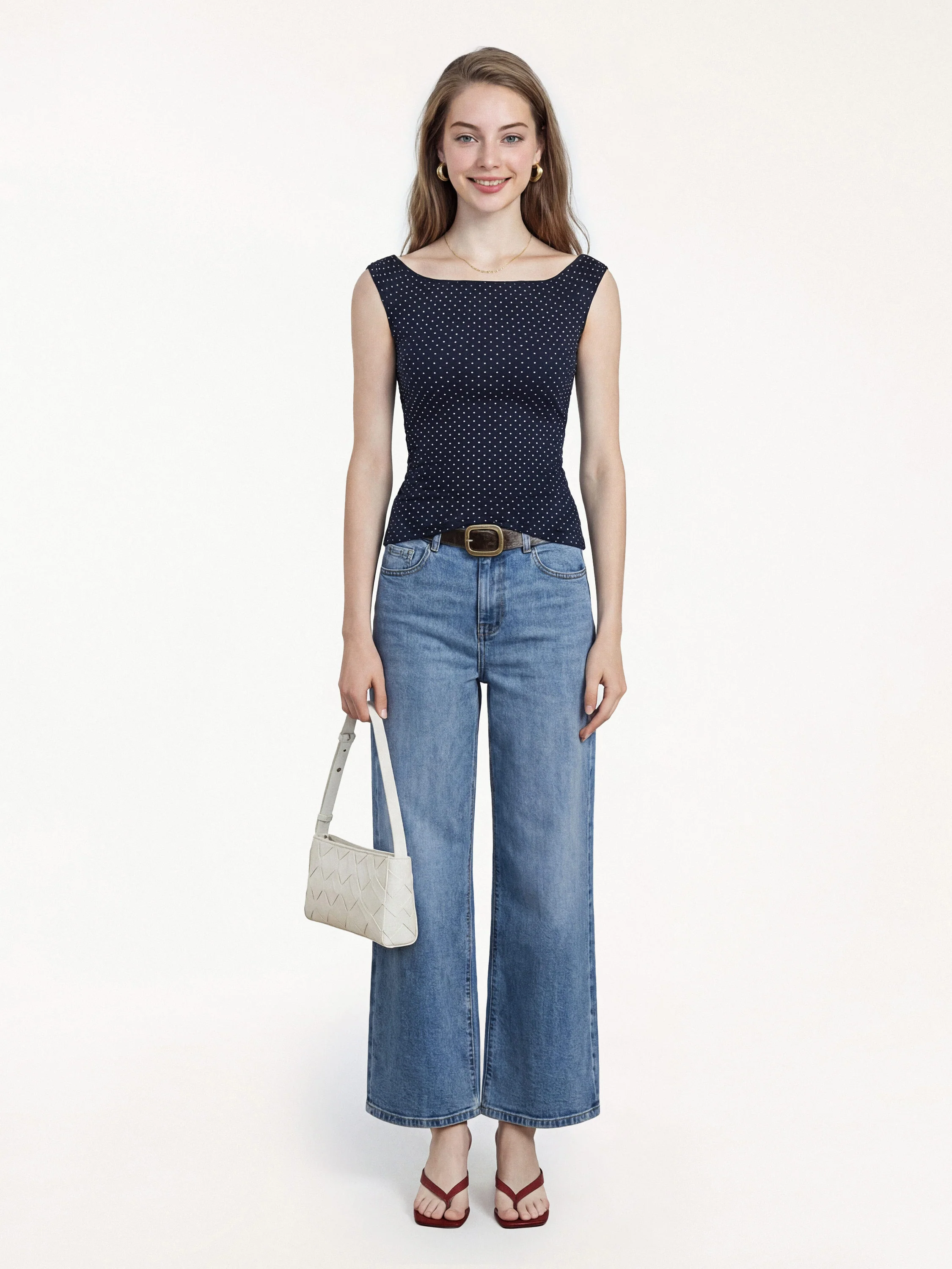 Stretch Cotton Polka Dot Boatneck Ruched Bra Top Limited Edition - Image 8