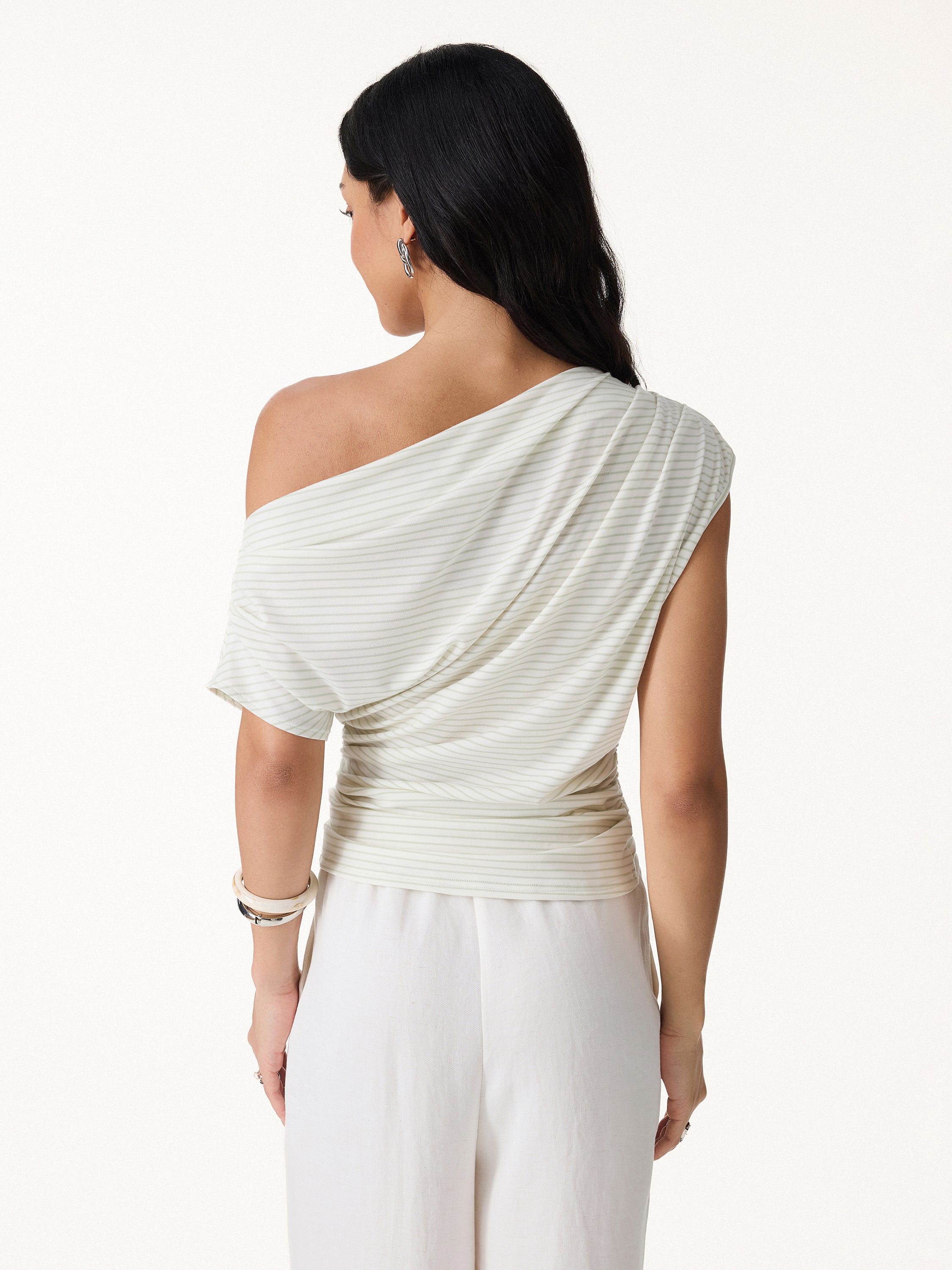 Striped Asymmetrical Neck Top - Image 3