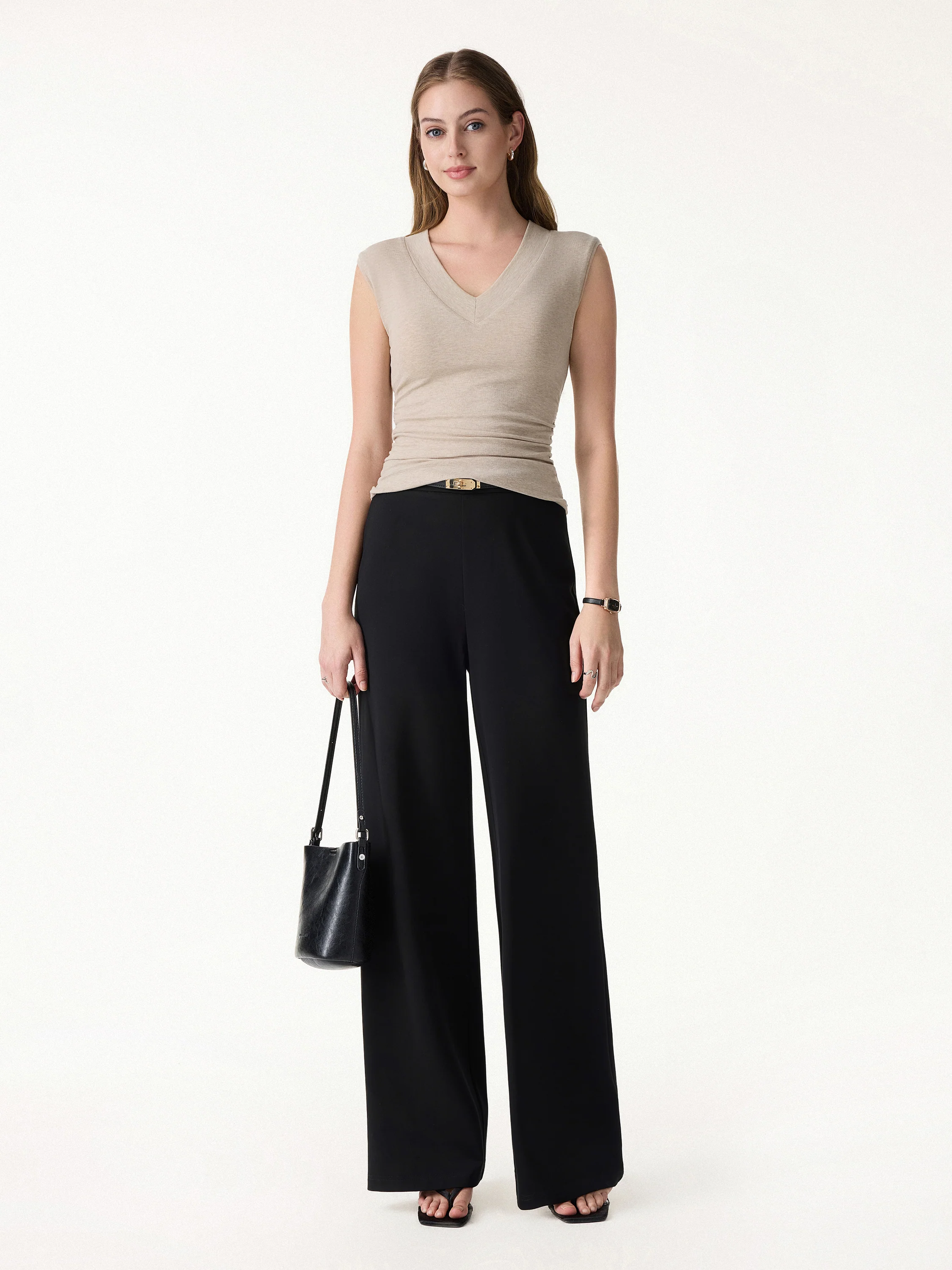Sweat-Wicking V-Neck Wide Shoulder Ruched Bra Top - Image 2