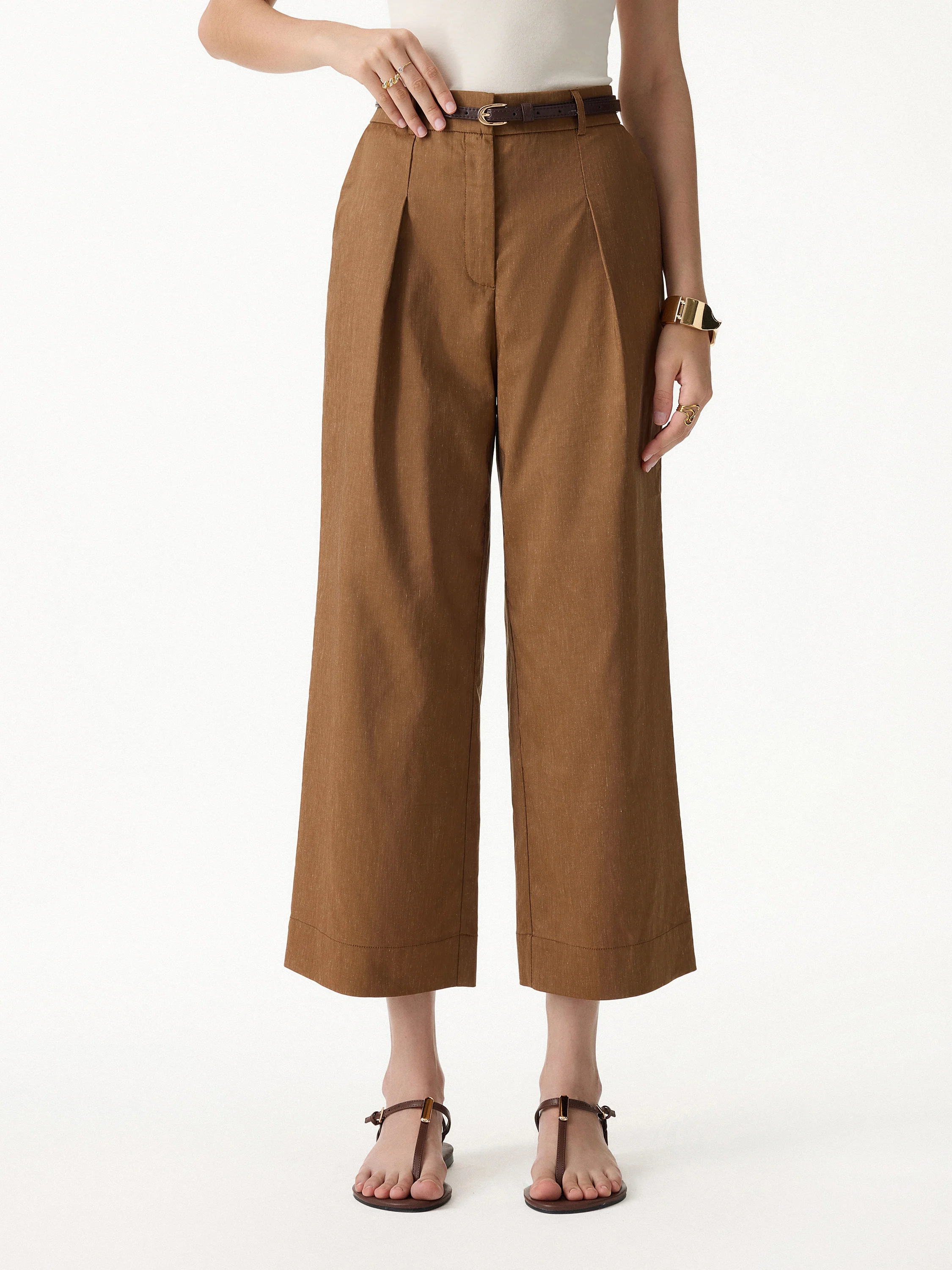 Linen Cropped Wide Leg Pants - Image 3